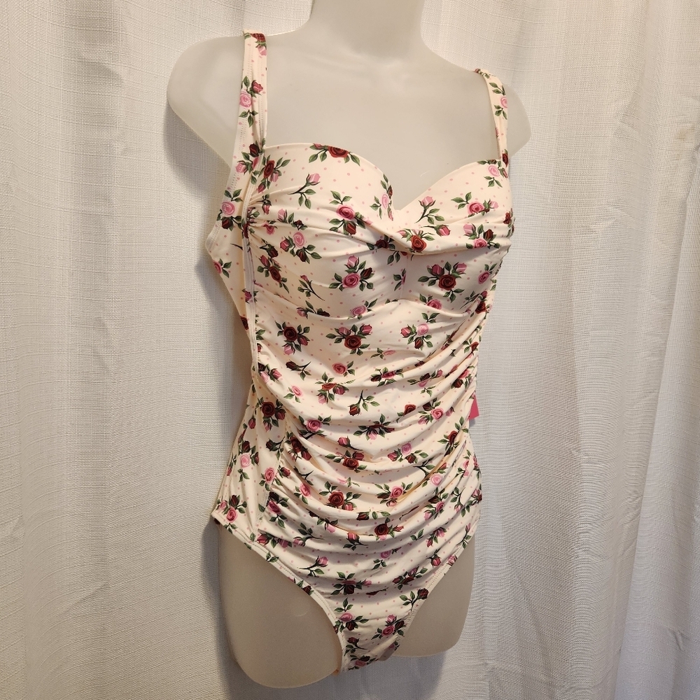 Betsey Johnson Barely There Rose Floral Print One-Piece Swimsuit Size XL Summer - Picture 3 of 7